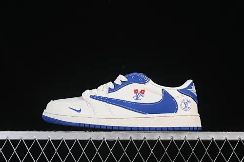 All categories Air Jordan Jordan series basketball shoes Air Jordan 1 Low High-end customized low-top sneakers Travis Scott x Fragment Design x Air Jordan 1 Low OG SP AJ1 Joe 1 LV joint name white and blue floral decoration low-top cultural and casual sneakers LD2028-042
